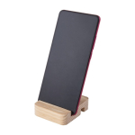 Supporto smartphone promozionale con logo naturale da scrivania color legno quarta vista