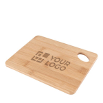 Semplice tagliere in bambù personalizzabile con logo color naturale vista area di stampa