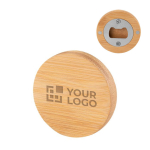 Apribottiglie personalizzato con funzione di sottobicchiere in bambù color legno vista area di stampa