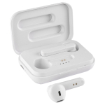 Cuffie bluetooth TWS con logo in scatolina di ricarica color bianco prima vista