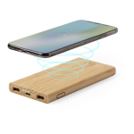 Batteria esterna ausiliaria in bambù con ricarica wireless 6.000mAh color legno seconda vista