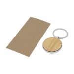 Portachiavi promozionale naturale rotondo con anello color legno seconda vista