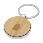 Portachiavi promozionale naturale rotondo con anello color legno vista con logo stampato 2