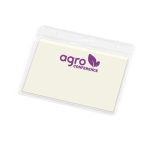 Portabadge orizzontale di plastica con fori per moschettone 11x9 cm color trasparente immagine con logo