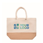 Borsa in tela con manici in corda e fondo in iuta 280 g/m2 Seaside color beige vista area di stampa