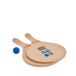 Racchettoni in MDF personalizzati con pallina morbida blu Beach Tennis color legno vista area di stampa