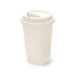 Bicchiere da viaggio personalizzato con coperchio in plastica 450ml color bianco sporco