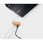 Hub USB 2.0 aziendale promozionale 2 USB A e 1 USB C e cavo TPE Bambù color naturale quarta vista