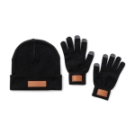 Set con berretto e guanti con 3 dita touch in acrilico con logo Warm color nero prima vista
