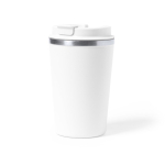 Bicchiere termico con logo con tappo antigoccia 350 ml color bianco prima vista
