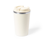 Bicchiere termico con logo con tappo antigoccia 350 ml color beige prima vista