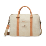 Borsa porta pc da lavoro ecologica tracolla removibile 16'' EcoJourney color beige vista con logo