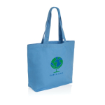 Shopping bag pubblicitaria in canvas 240 g/m² EcoTrace Pocket color azzurro vista con logo