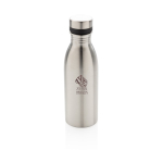Borraccia in acciaio riciclato senza BPA 500ml EcoDeluxe color argento vista con logo