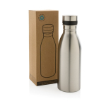 Borraccia in acciaio riciclato senza BPA 500ml EcoDeluxe color argento vista con scatola