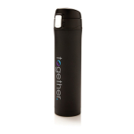 Thermos in acciaio inox RCS con tappo a pressione 450ml Eco Exclusive color nero vista con logo