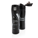 Thermos in acciaio inox RCS con tappo a pressione 450ml Eco Exclusive color nero seconda vista con logo