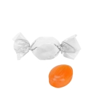 Caramelle alla frutta con incarto a fiocco riciclabile color arancia
