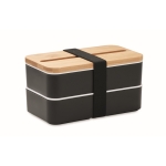 Lunch box doppio scomparto con posate in PP riciclato e bambù 800ml color nero