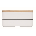 Lunch box doppio scomparto con posate in PP riciclato e bambù 800ml color bianco sesta vista