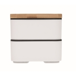 Lunch box doppio scomparto con posate in PP riciclato e bambù 800ml color bianco settima vista