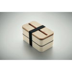 Lunch box doppio scomparto con posate in PP riciclato e bambù 800ml color beige
