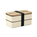 Lunch box doppio scomparto con posate in PP riciclato e bambù 800ml color beige