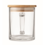 Tazza promozionale in vetro riciclato con tappo in bambù da 300 ml color trasparente settima vista