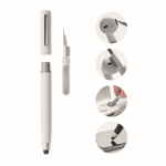 Penna touch screen con inchiostro blu e kit per pulire auricolari color bianco