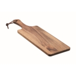 Tagliere in legno di acacia con manico e cordino in PU color legno
