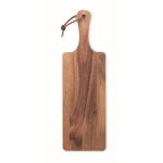 Tagliere in legno di acacia con manico e cordino in PU color legno terza vista