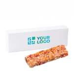 Barretta di cereali muesli con mirtilli rossi in confezione con logo vista principale