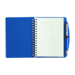 Block notes A6 con spirale pagine a righe e penna a inchiostro blu color blu seconda vista