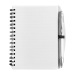 Block notes A6 con spirale pagine a righe e penna a inchiostro blu color bianco prima vista