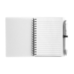 Block notes A6 con spirale pagine a righe e penna a inchiostro blu color bianco seconda vista