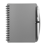 Block notes A6 con spirale pagine a righe e penna a inchiostro blu color grigio prima vista