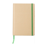 Taccuino promozionale con elastico B6 riciclato pagine a righe color verde chiaro prima vista