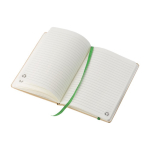 Taccuino promozionale con elastico B6 riciclato pagine a righe color verde chiaro seconda vista
