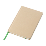Taccuino promozionale con elastico B6 riciclato pagine a righe color verde chiaro terza vista
