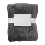 Coperta in flanella con nastro e biglietto personalizzabile color grigio prima vista