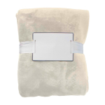 Coperta in flanella con nastro e biglietto personalizzabile color beige prima vista
