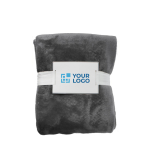 Coperta in flanella con nastro e biglietto personalizzabile vista area di stampa
