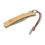 Coltellino personalizzato pieghevole corpo in bambù e laccetto color legno seconda vista