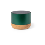 Altoparlante in alluminio riciclato e base in sughero da 3W color verde prima vista