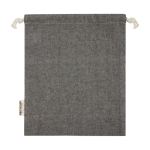 Sacchetto in cotone riciclato 150 g/m² certificato con coulisse 1,5l color nero terza vista frontale