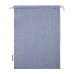 Sacchetto in cotone riciclato 150 g/m² certificato con coulisse 4l color blu terza vista frontale