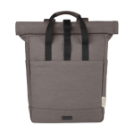 Zaino rolltop in cotone riciclato certificato 330g/m² con tasca pc 15” color grigio seconda vista frontale
