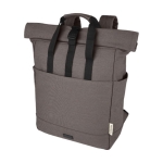 Zaino rolltop in cotone riciclato certificato 330g/m² con tasca pc 15” color grigio