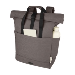 Zaino rolltop in cotone riciclato certificato 330g/m² con tasca pc 15” color grigio seconda vista