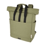 Zaino rolltop in cotone riciclato certificato 330g/m² con tasca pc 15” color verde